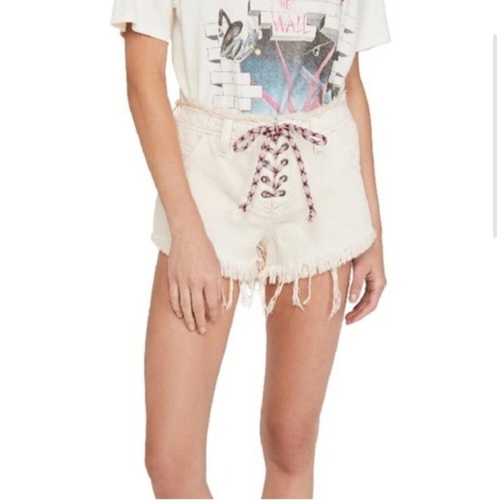 Free People Becket Lace-Up Cutoff Denim Shorts. Like new!